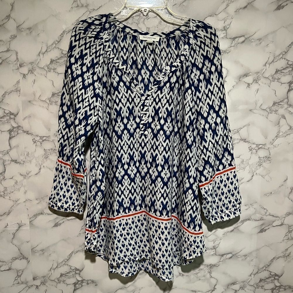 Beach Lunch Lounge Tunic Blouse Size XS 3/4 Sleeve Pull Over